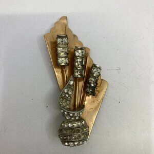Vtg 1950 Coro ? gold tone rhinestone 3" brooch